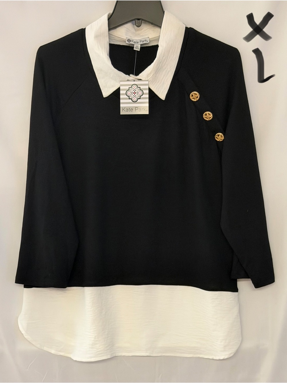 Kate Park Black Tunic with White Collar and Hem